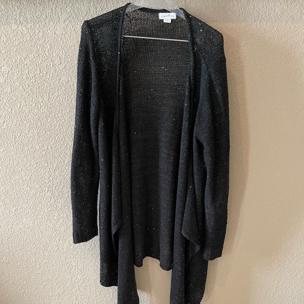 Jackyln Smith black sparkly open front cardigan. 1X. EUC